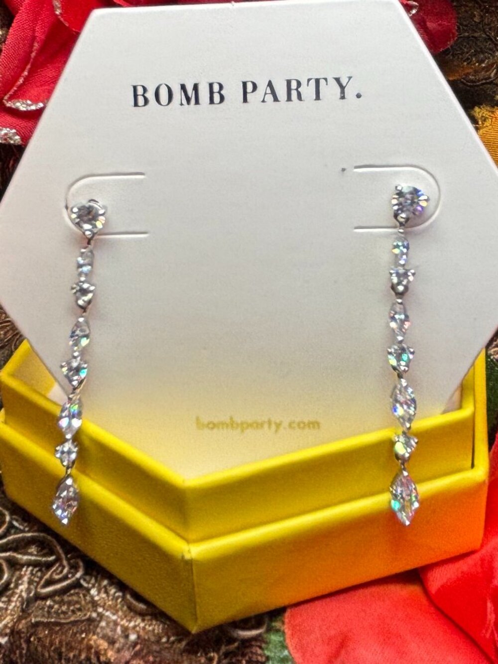 Bomb Party "Drop Dead Gorgeous" Diamond CZ Luxury Drop Earrings RBP3451 MSRP$124